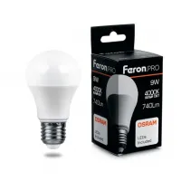 Лампа светодиодная Feron.Pro A60 LB-1009 Шар E27 9W 4000K, 38027