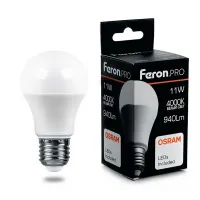 Лампа светодиодная Feron.Pro A60 LB-1011 Шар E27 11W 4000K, 38030