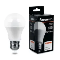 Лампа светодиодная Feron.Pro A60 LB-1020 Шар E27 20W 4000K, 38042