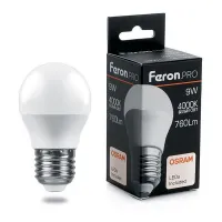 Лампа светодиодная Feron.PRO G45 (Шар) LB-1409 E27 9W 4000K, 38081