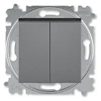 Переключатель 2-клавишный ABB LEVIT, скрытый монтаж, сталь / дымчатый черный, 2CHH595245A6069