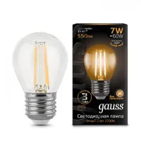 Лампа филаментная светодиодная Gauss G45 (Шар) Globe E27 7W 2700K, 105802107