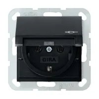 Розетка Gira SYSTEM 55, скрытый монтаж, с заземлением, с крышкой, черный матовый, 0454005