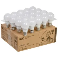 Лампа светодиодная IEK A60 11Вт 230В 4000К E27 (20шт/уп.), LLE-A60-11-230-40-E27-20