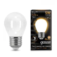 Лампа филаментная светодиодная Gauss G45 (Шар) Globe OPAL E27 5W 2700K, 105202105
