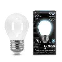 Лампа филаментная светодиодная Gauss G45 (Шар) Globe OPAL E27 5W 4100K, 105202205