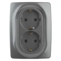 12-2106-12 ЭРА Розетка 2X2P+E Schuko, 16A-250В, IP20, Эра12, графит