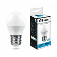 Лампа светодиодная Feron G45 (Шар) LB-550 9Вт 230V E27 6400K, 25806