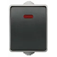 Выключатель 1-клавишный IEK ФОРС IP54, с подсветкой, открытый монтаж, серый/темно-серый, EVS11-K03-10-54-DC