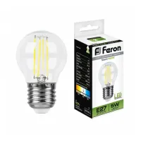 Лампа филаментная светодиодная Feron G45 (Шар) LB-61 E27 5W 4000K, 25582