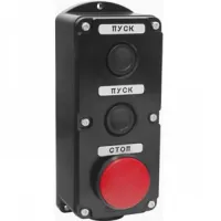 Пост управления кнопочный ПКЕ 222-3 У2, 10А, 660В, 3 элемента, чёрный и красный цилиндр, накладной, IP54,