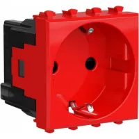 Розетка модульная 2P+E со шторками DKC Avanti, красный квадрат