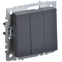 Выключатель трехклавишный IEK BRITE 10А ВС10-3-0-БрГ графит, BR-V30-0-10-K53