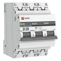 Автоматический выключатель EKF PROxima 3P 20А (D) 6кА, mcb4763m-6-3-20D-pro