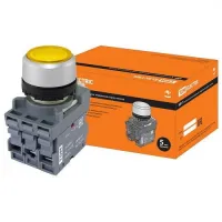 Кнопка TDM MP1-21Y(LED) (в сборе; диаметр 22 мм; 220В; 1з+1р; желтая) SQ0747-0015