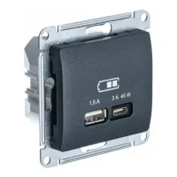 GLOSSA USB РОЗЕТКА A + тип-C 45W высокоскор.заряд. QC, PD, механизм, АНТРАЦИТ