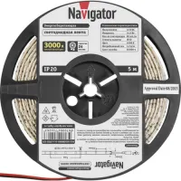Светодиодная лента Navigator IP20 12V 14.4 Вт/м 3000К NLS-5050WW60 СД (5м), 71426