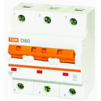 Автоматический выключатель TDM ВА47-125 3P 80А (D) 15кА, SQ0208-0034