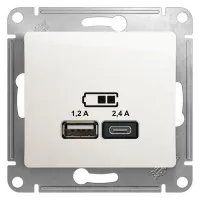 Зарядное устройство USB тип A+С 5В/2,4 А  2х5В/1,2 А, SE Glossa, перламутр
