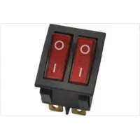Выключатель клавишный 250V 15А (6с) ON-OFF красный с подсветкой ДВОЙНОЙ  REXANT