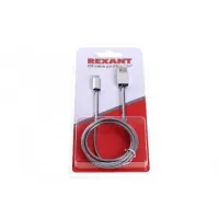 Шнур USB Rexant для iPhone 5/6/7 моделей, в метал. оплетке, серебристый 18-4247