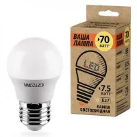 Лампа светодиодная Wolta G45 (Шар) 7,5Вт Е27 4000К, 25S45GL7.5E27