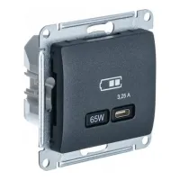 GLOSSA USB РОЗЕТКА тип-C 65W высокоскор.заряд. QC, PD, механизм, АНТРАЦИТ