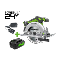 Дисковая пила GreenWorks GD24CS165, 24V, б/щет, диск 165х20мм, 4800об/мин, рез 57мм, 1x4Ач, ЗУ, коро