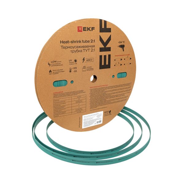 Термоусаживаемая трубка ТУТ нг 12/6 зелёная рулон EKF PROxima