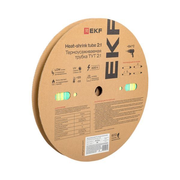 Термоусаживаемая трубка ТУТ нг 12/6 жел-зел рулон EKF PROxima