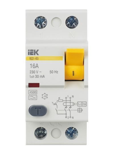 Выключатель дифференциальный (УЗО) ВД1-63 2Р 16А 30мА тип А IEK