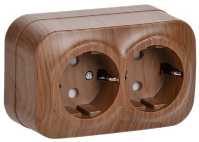 GLORY Розетка 2-местная для открытой установки с заземлением с защитными шторками 16А РСш22-3-ХД дуб IEK