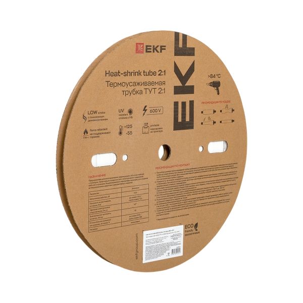 Термоусаживаемая трубка ТУТ нг 8/4 белая рулон EKF PROxima