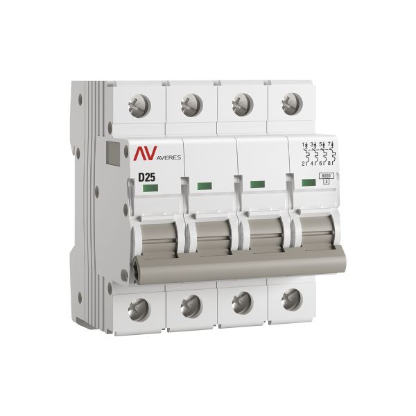 Выключатель автоматический AV-6 4P 25A (D) 6kA  EKF AVERES