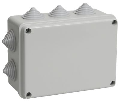 Коробка распаячная КМ41241 для открытой проводки безгалогенная (HF) 150х110х70мм IP44 10 гермовводов серая IEK