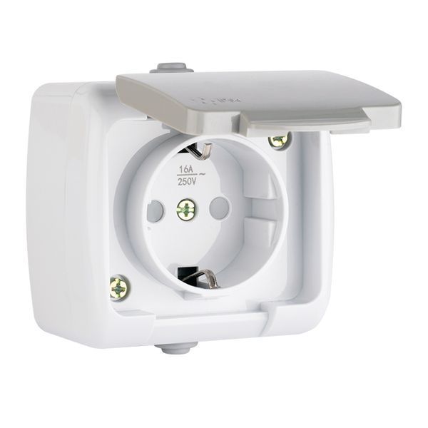 Мурманск Розетка 1-местная 16А с заземлением с крышкой IP54 серый с защитными шторками EKF