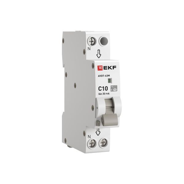 Автоматический выключатель дифференциального тока АВДТ-63М 1P+N 18мм 10А характеристика С 30мА тип AС электронный 6кА PROXIMA EKF