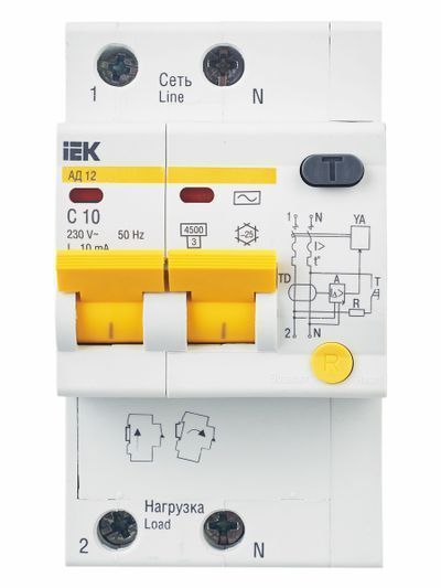 KARAT Дифференциальный автомат АД12 2P 10А 10мА тип AC IEK