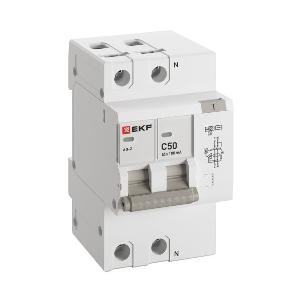 Автоматический выключатель дифференциального тока АД-2 2Р 50А характеристика C 100мА тип АС электронный 6кА PROXIMA EKF