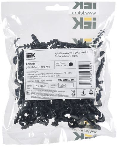 Дюбель-хомут Т-обр. 4-12мм нейлон черный (100шт/упак) IEK