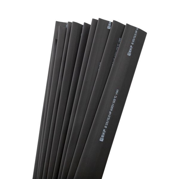 Термоусаживаемая трубка ТУТ нг 25/12,5 черная в отрезках по 1м EKF PROxima