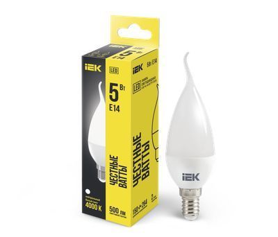 Лампа светодиодная ECO CB35 5Вт свеча на ветру 4000К белый E14 450лм 230-240В ИЭК LLE-CB35-5-230-40-