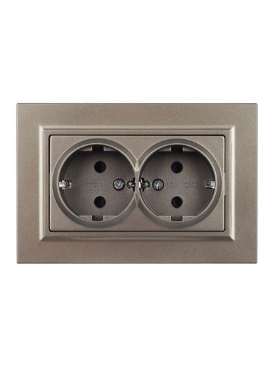 BRITE Розетка 2-местная с заземлением с защитными шторками 16А в сборе РСш12-3-БрШ шампань IEK