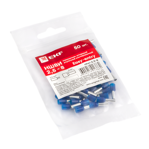 Наконечник штыревой втулочный изолированный НШвИ 2,5-8 (50шт.) EKF PROxima