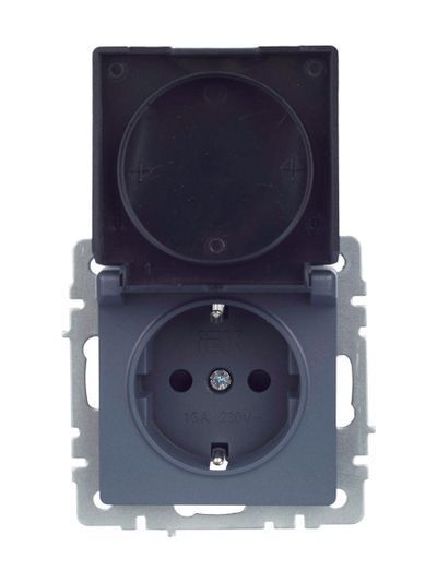 BRITE Розетка 1-местная с заземлением с защитными шторками и крышкой 16А IP20 РСбш10-3-БрМ маренго IEK