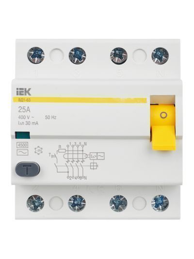 Выключатель дифференциальный (УЗО) ВД1-63 4Р 25А 30мА IEK