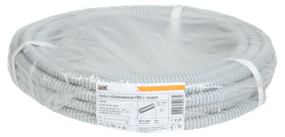 ELASTA Труба гофрированная ПВХ легкая d=16мм с зондом серая (10м) IEK