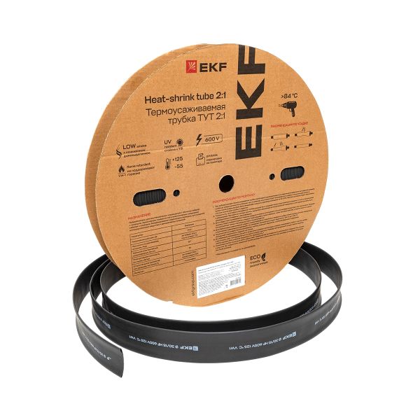 Термоусаживаемая трубка ТУТ нг 30/15 черная рулон EKF PROxima