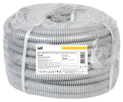 ELASTA Труба гофрированная ПВХ легкая d=16мм с зондом серая (25м) IEK