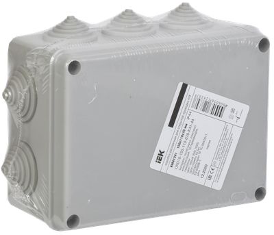 Коробка распаячная КМ41241 для открытой проводки безгалогенная (HF) 150х110х70мм IP44 10 гермовводов серая IEK